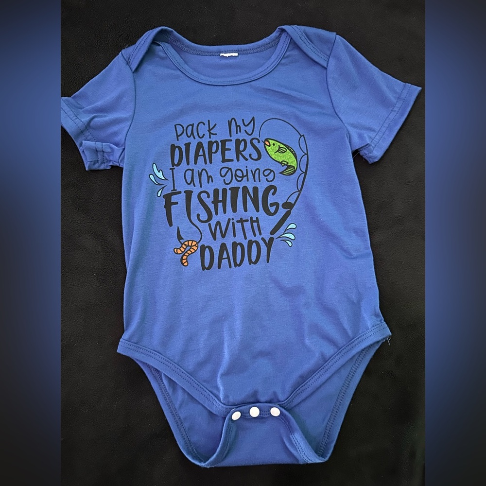 Fishing with Daddy Blue Kids One Piece Bodysuit size 18-24Months